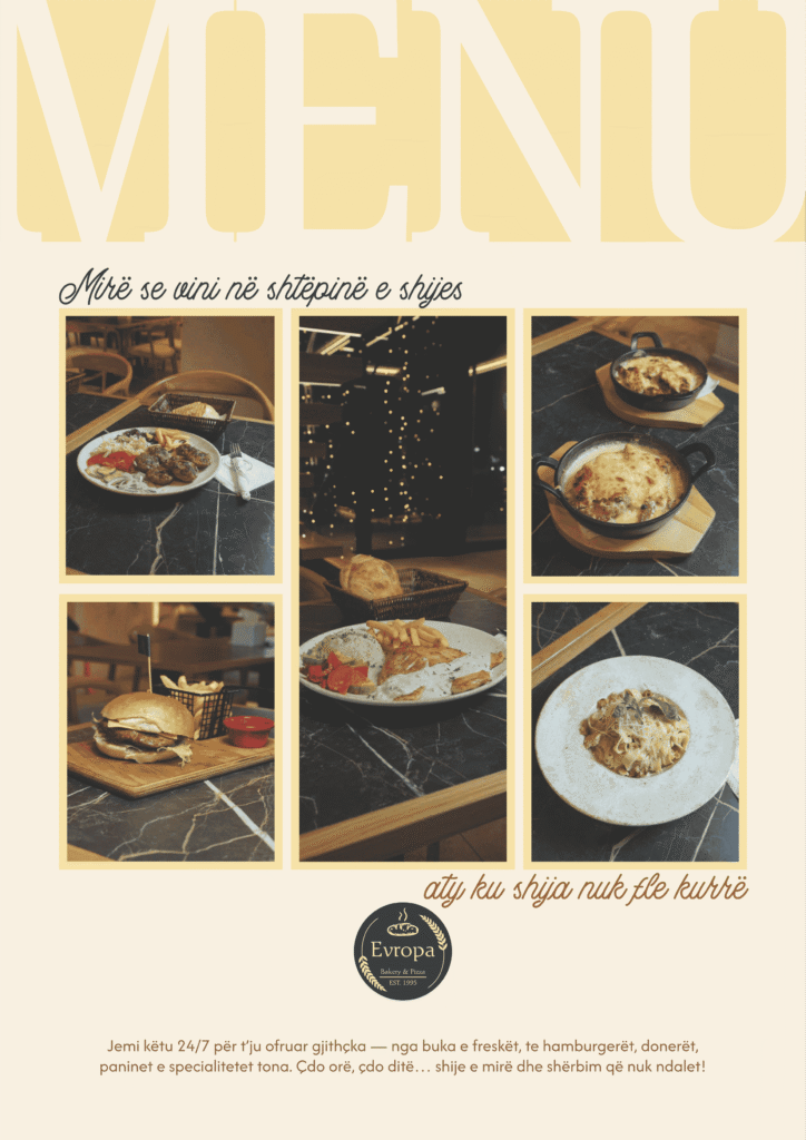 Evroparks menu , buke , burek , kifle , flija