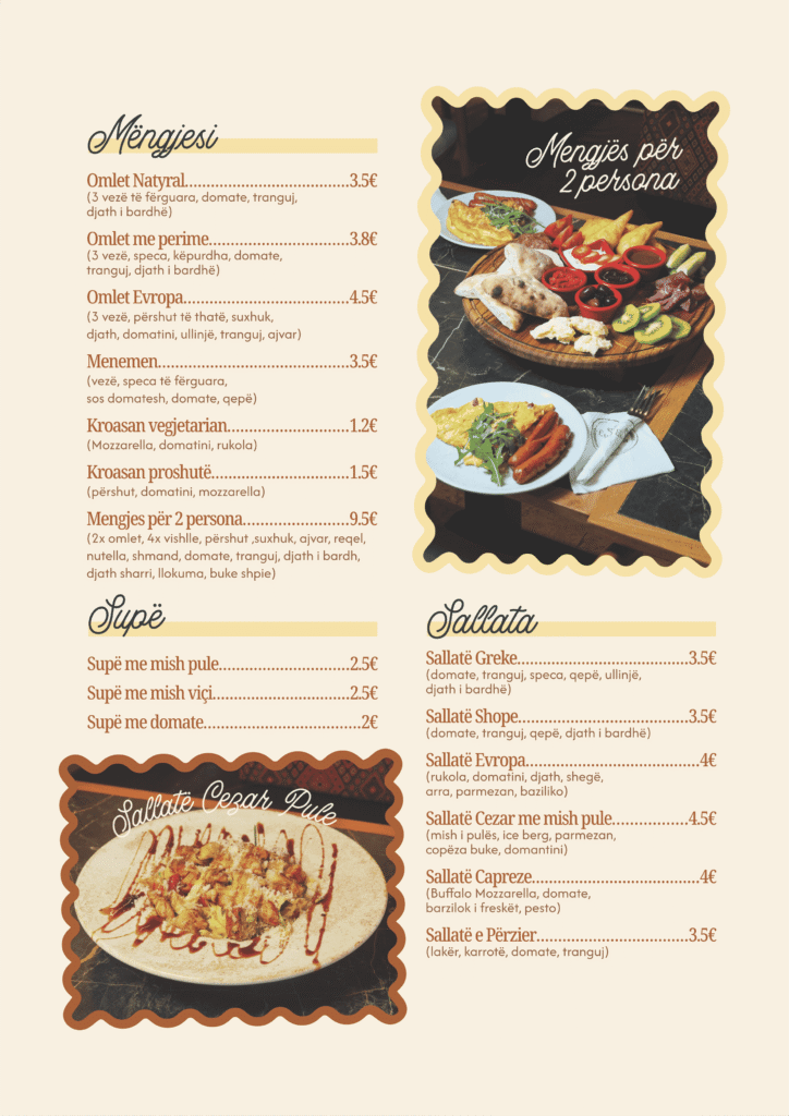Evroparks menu , buke , burek , kifle , flija