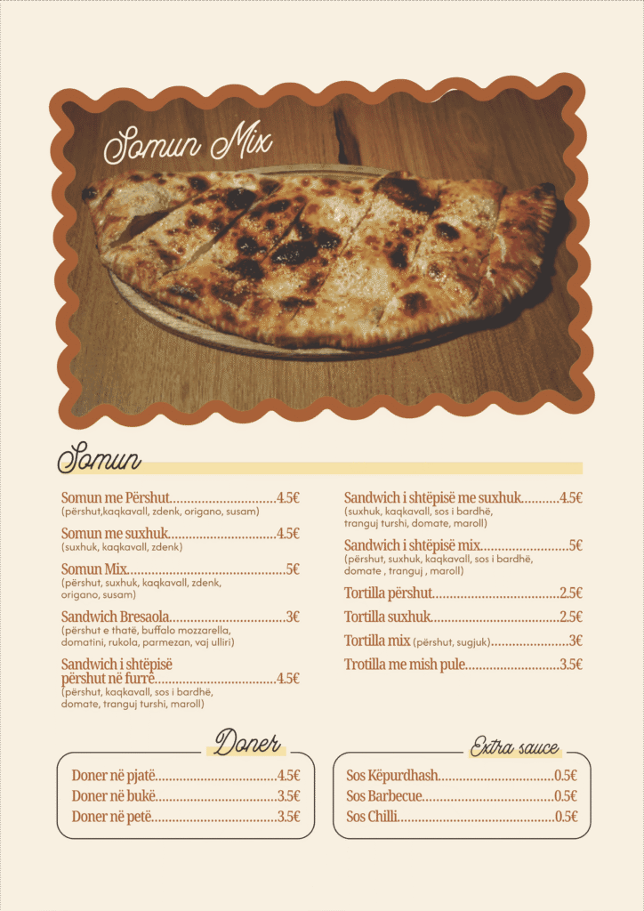 Evroparks menu , buke , burek , kifle , flija