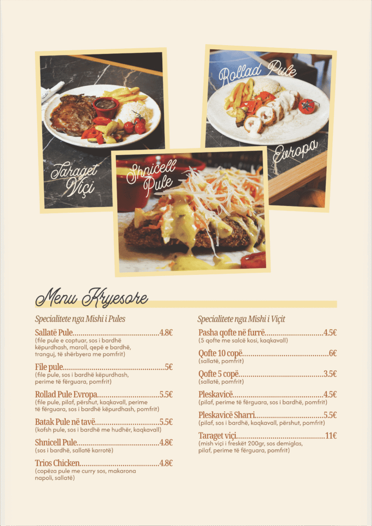 Evroparks menu , buke , burek , kifle , flija