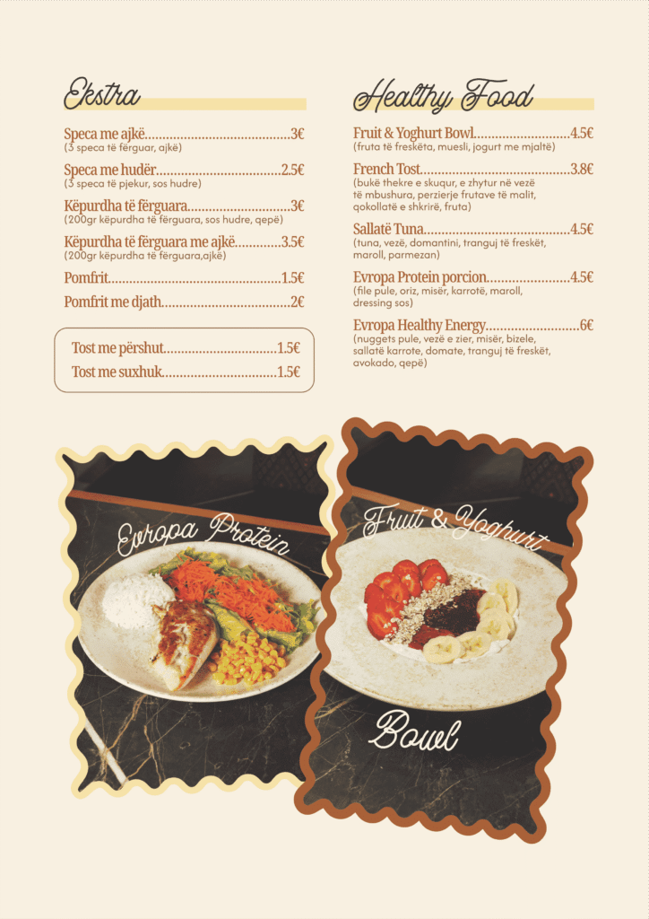 Evroparks menu , buke , burek , kifle , flija