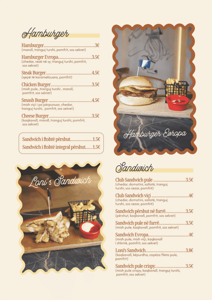 Evroparks menu , buke , burek , kifle , flija