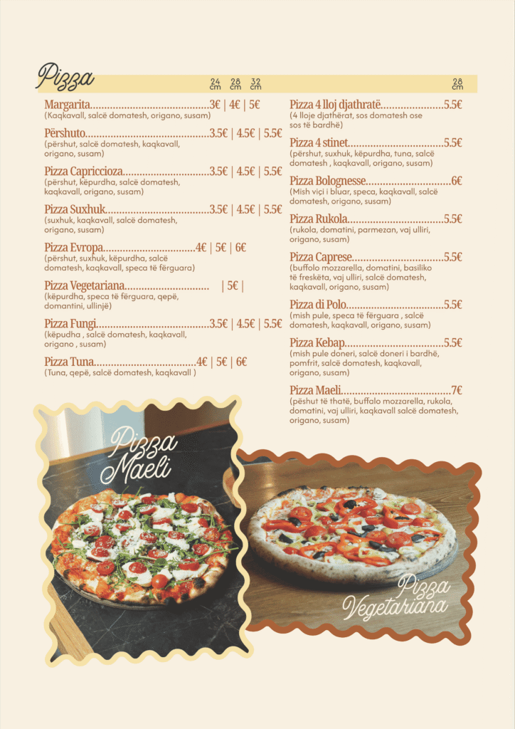 Evroparks menu , buke , burek , kifle , flija